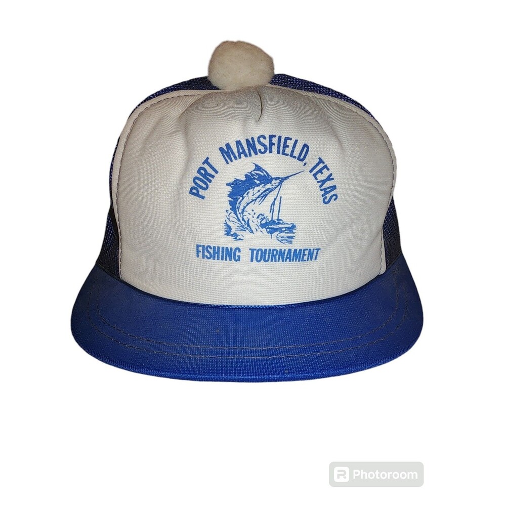 Vintage Port Mansfield Fishing Pom Short Brim Full Mesh Trucker Snapback Hat Cap
